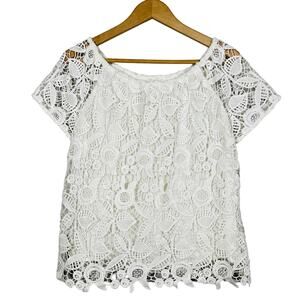 Wayf Crochet Off Shoulder Top Blouse Cap Sleeve Floral White - L